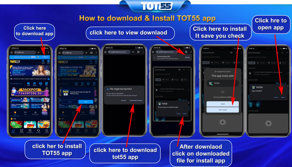 Downloads Tot55 app on android and iphone